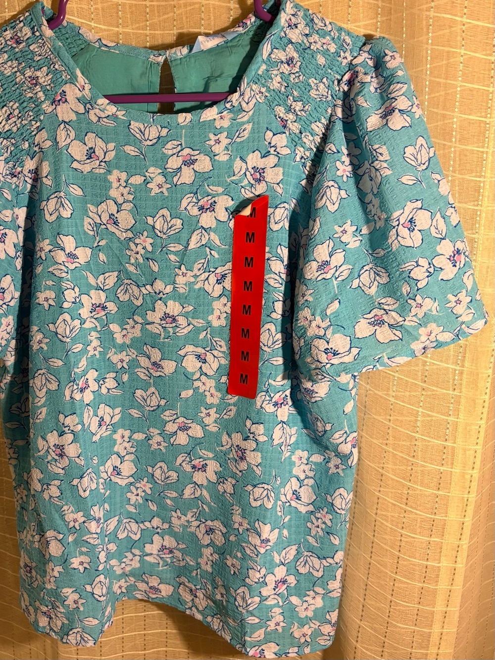 Floral Short-Sleeve Shirt in Aqua Blue